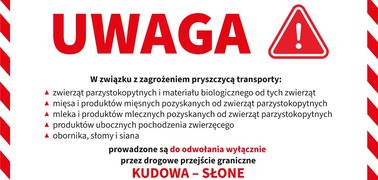 Uwaga - w związku z zagrożeniem pryszczycą